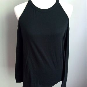 NWT LOFT BLACK COTTON COLD SHOULDER TOP SIZE MEDIUM.